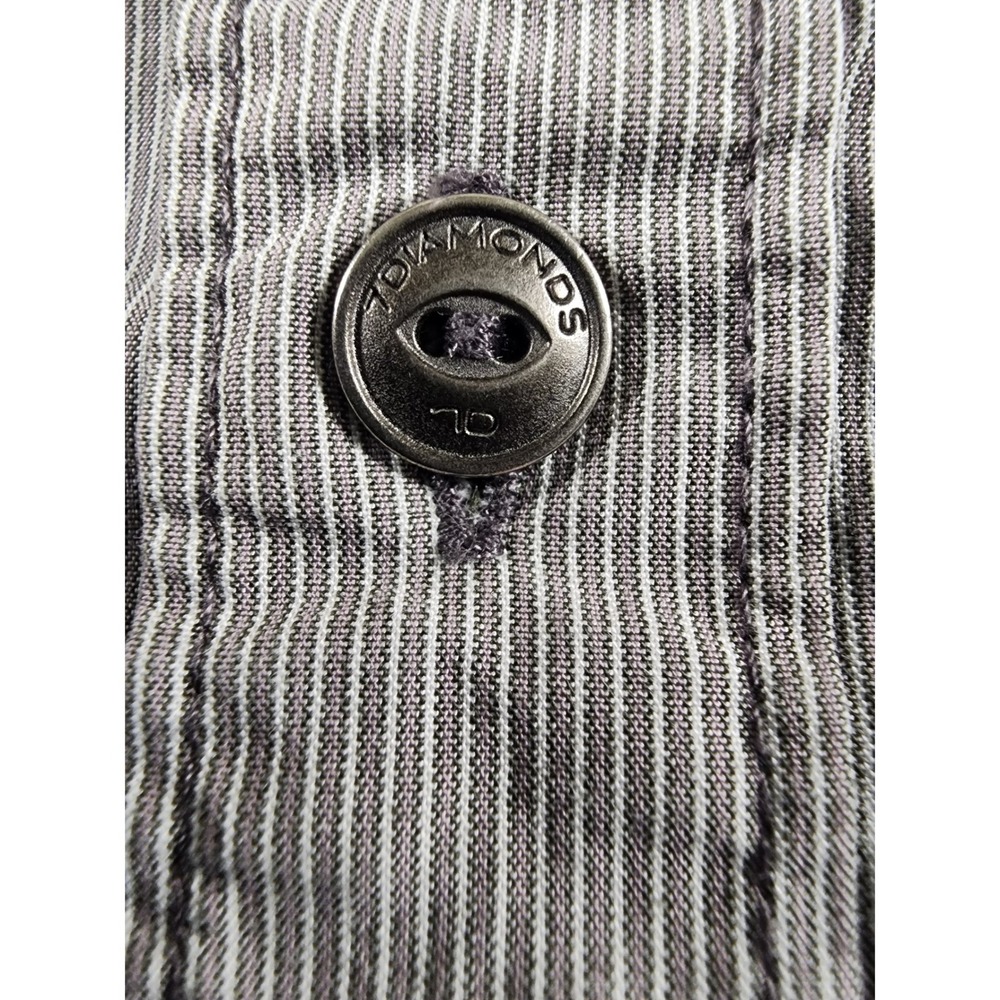 7 Diamonds‎ Mens Grey White Striped Long Sleeve Western Button Down Shirt Medium - Picture 4 of 9